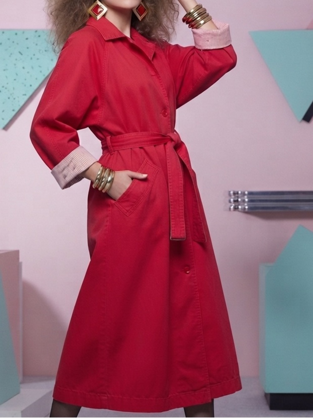 Together 80’s Bright Red Long Button-Front Vintage Coat Size 20W